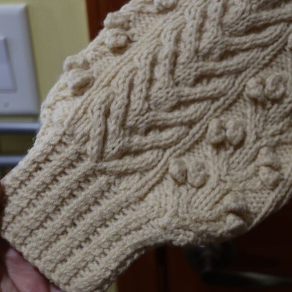 Irish Style Hand Knit Heavy Chunky Wool Fisherman Sweater Off White Large - Picture 6 of 14